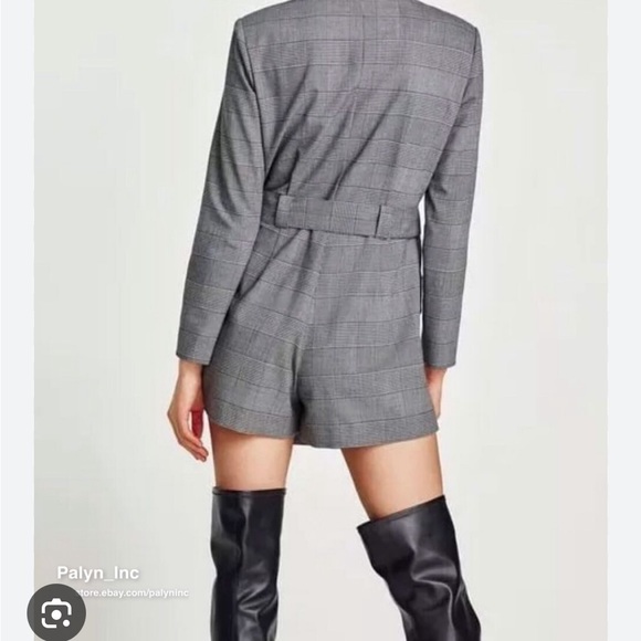 NWT Zara Grey Checked Blazer Style Jumpsuit with Belt Size Small - Picture 5 of 8